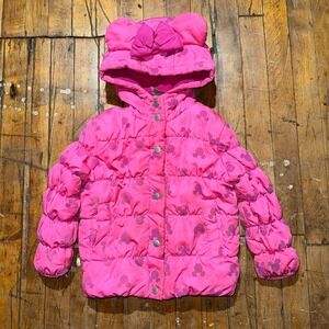 Disney Puffer Jacket Toddler Size 5 Pink Fleece Lined Winter Ear Hood Snap Front